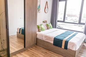 Apartamento conforto, 1 quarto | 1 quarto, cortinas blackout, Wi-Fi de cortesia, roupa de cama