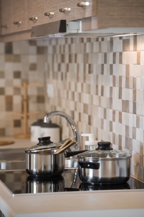 Apartment, 1 Bedroom | Private kitchen | Full-size fridge, coffee/tea maker, electric kettle - Bounatsa Studios & Apartments (Lefkada)