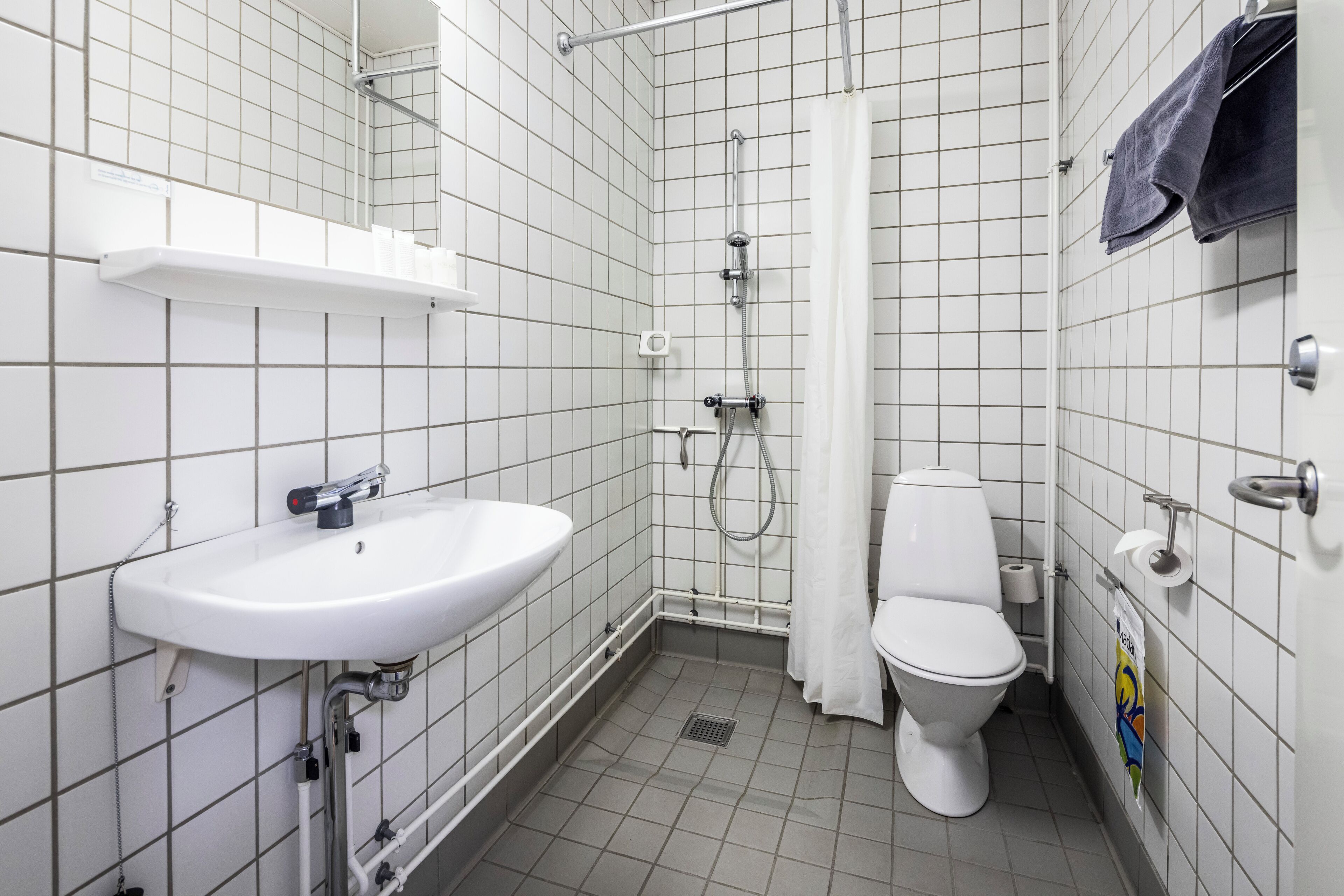 standard double or twin room | bathroom | shower, hair dryer, towels, soap