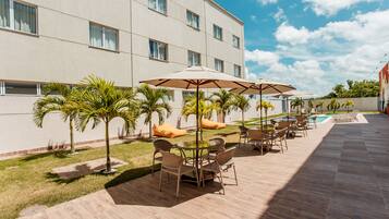Outdoor pool, sun loungers