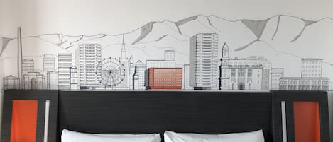 Desk, blackout curtains, soundproofing, iron/ironing board