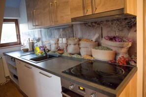 Fridge, microwave, oven, stovetop - Vila Lesce apartment near Bled with an outdoor seasonal swimming pool (Lesce)