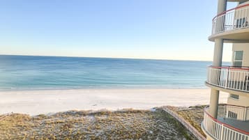 On the beach, sun loungers