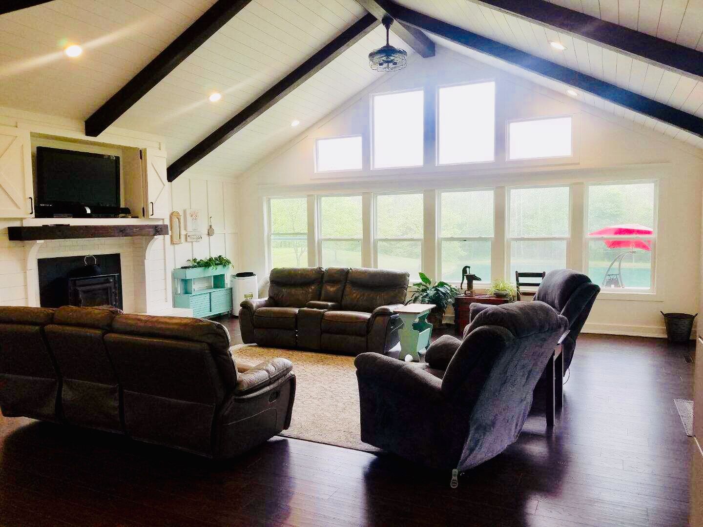 Smart TV, fireplace, video games, DVD player