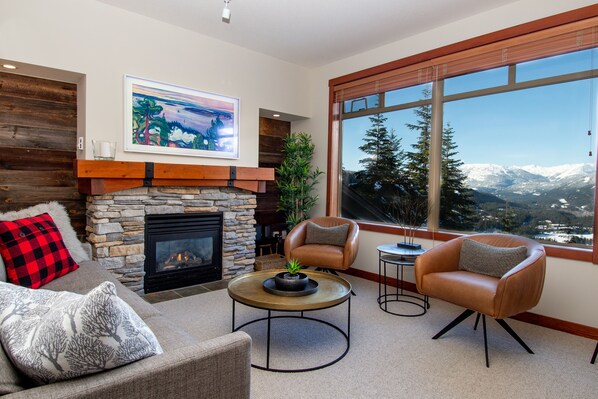 Smart TV, fireplace, DVD player, books