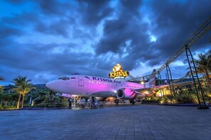Un avión grande con la inscripción "Krishna Air" estacionado en un aeropuerto.