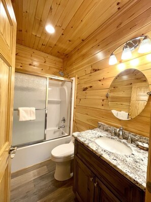 Cabin, 2 Bedrooms | Bathroom | Hair dryer, towels - Peaceful family cabin near fishing with over 100 acres of mountain and field trails to explore! 2 Bedroom Cabin by RedAwning (Tellico Plains)