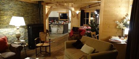 TV, fireplace, DVD player, books