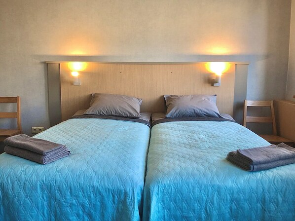 Habitación con 2 camas individuales, baño compartido | Insonorización y wifi gratis 