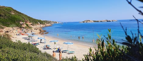 On the beach, white sand