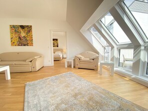 Panoramic Apartment, 1 Bedroom, Non Smoking, Kitchen | Living area | 43-inch flat-screen TV with satellite channels, LED TV