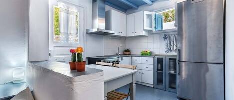 Fridge, oven, stovetop, coffee/tea maker