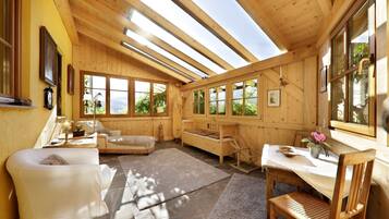 Télévision, cheminée, table de tennis de table