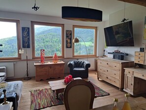 Een televisie en een open haard