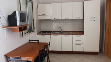 Fridge, stovetop, coffee/tea maker, cookware/dishes/utensils