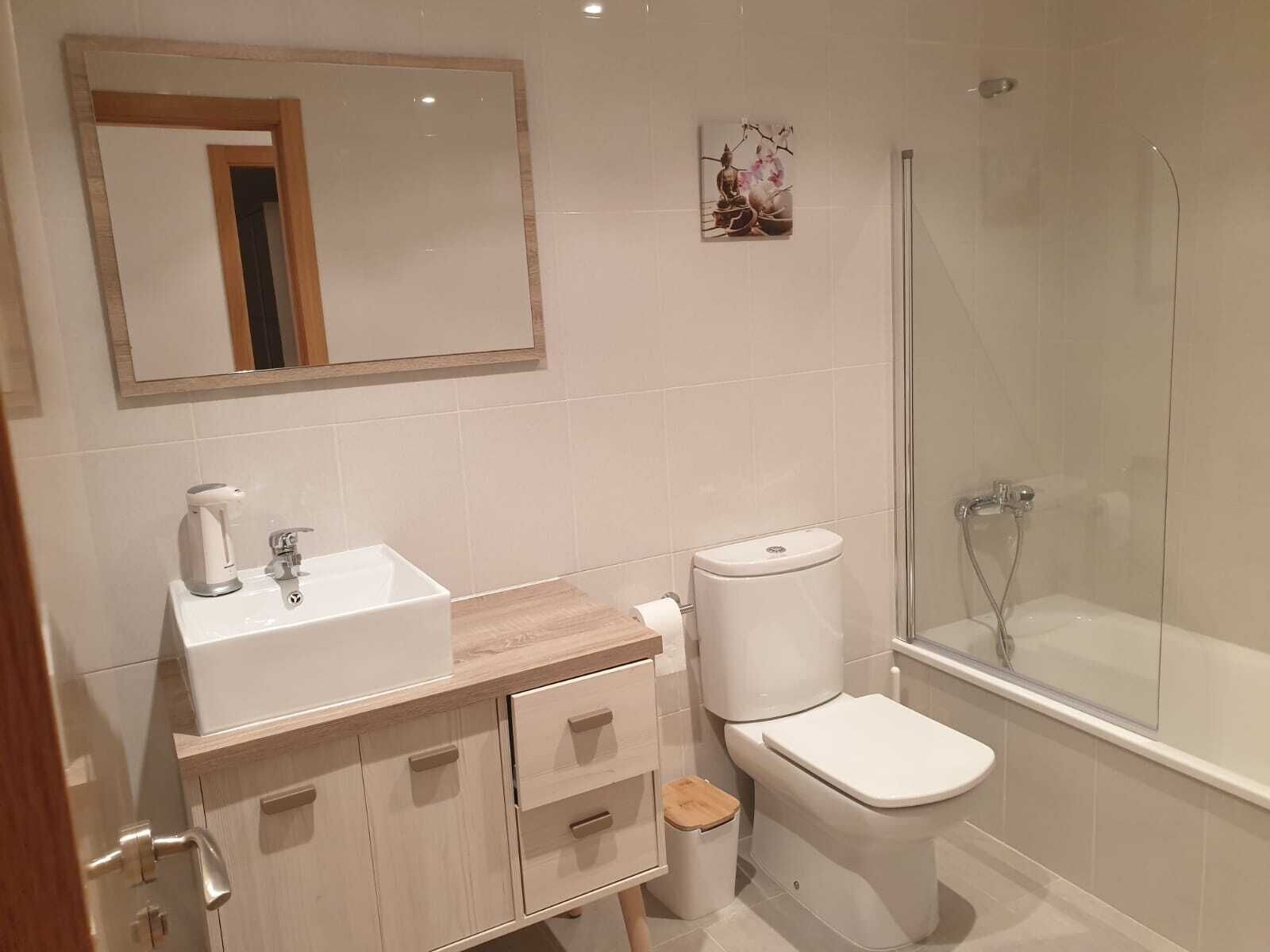 Bathtub, hair dryer, bidet, towels