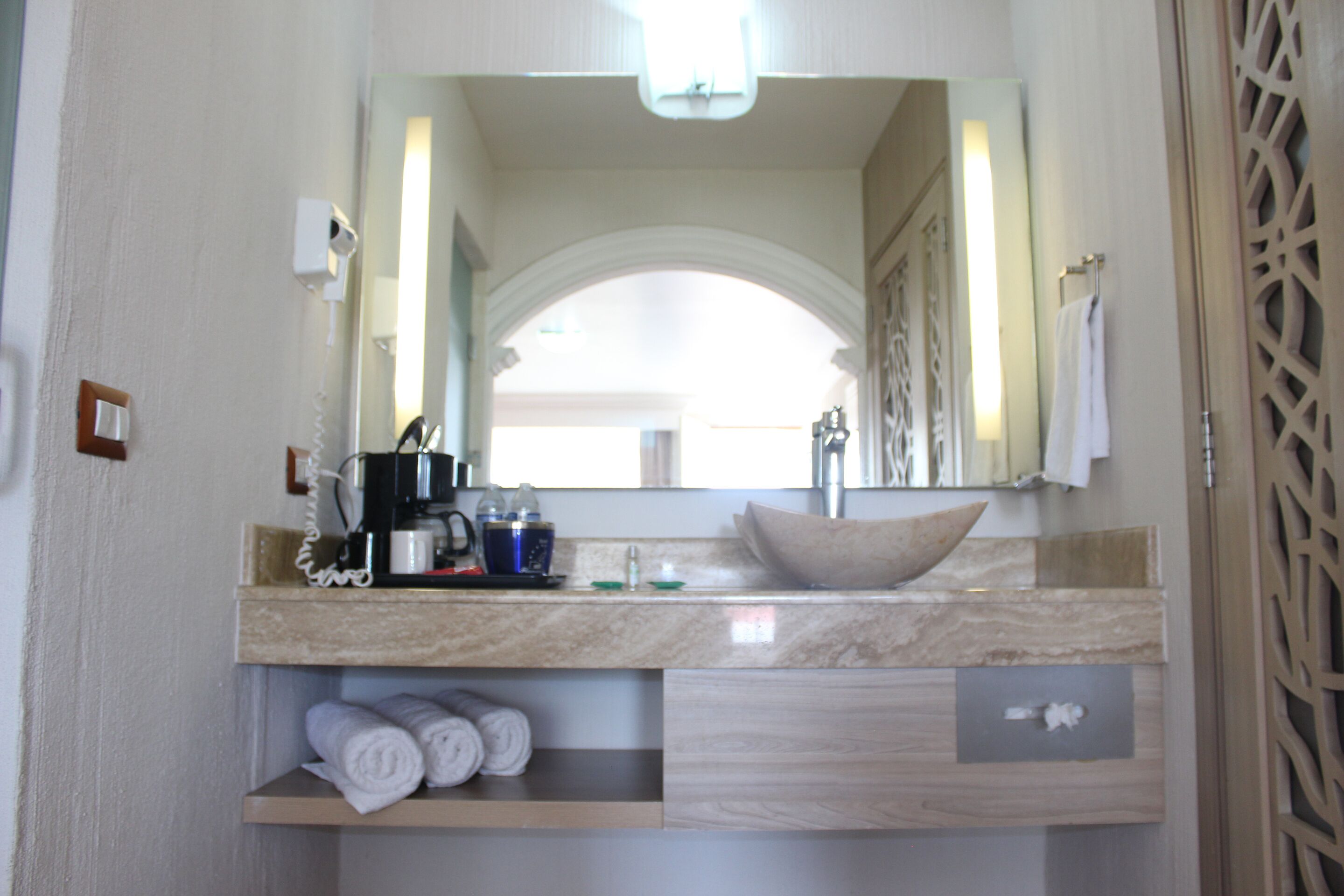 family room | bathroom | shower, free toiletries, hair dryer, towels