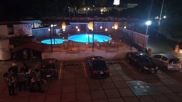 Outdoor pool, open 9:00 AM to 9:00 PM, sun loungers