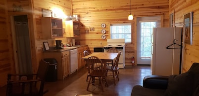 Henson 2: Rustic 2 Bedroom Cabin surrounded by trees.