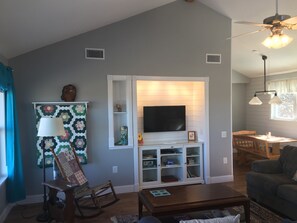 Smart TV, DVD player, books, music library