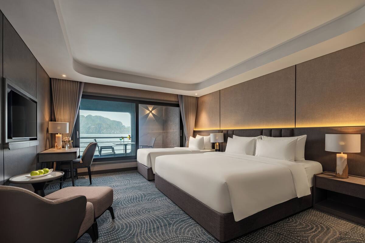 Junior Triple Suite Sea View with Private Balcony | Premium bedding, down comforters, memory foam beds, minibar
