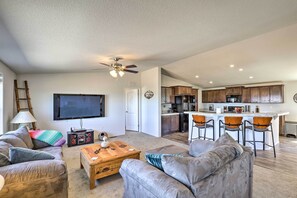 TV, DVD player, books, video library