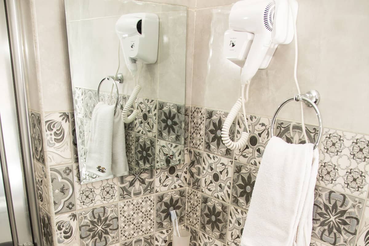 Shower, free toiletries, hair dryer, slippers