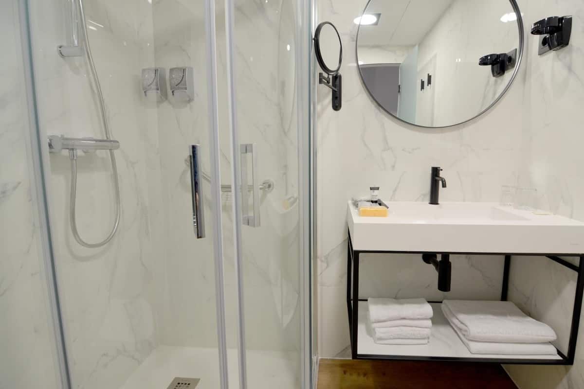 shower, free toiletries, hair dryer, towels