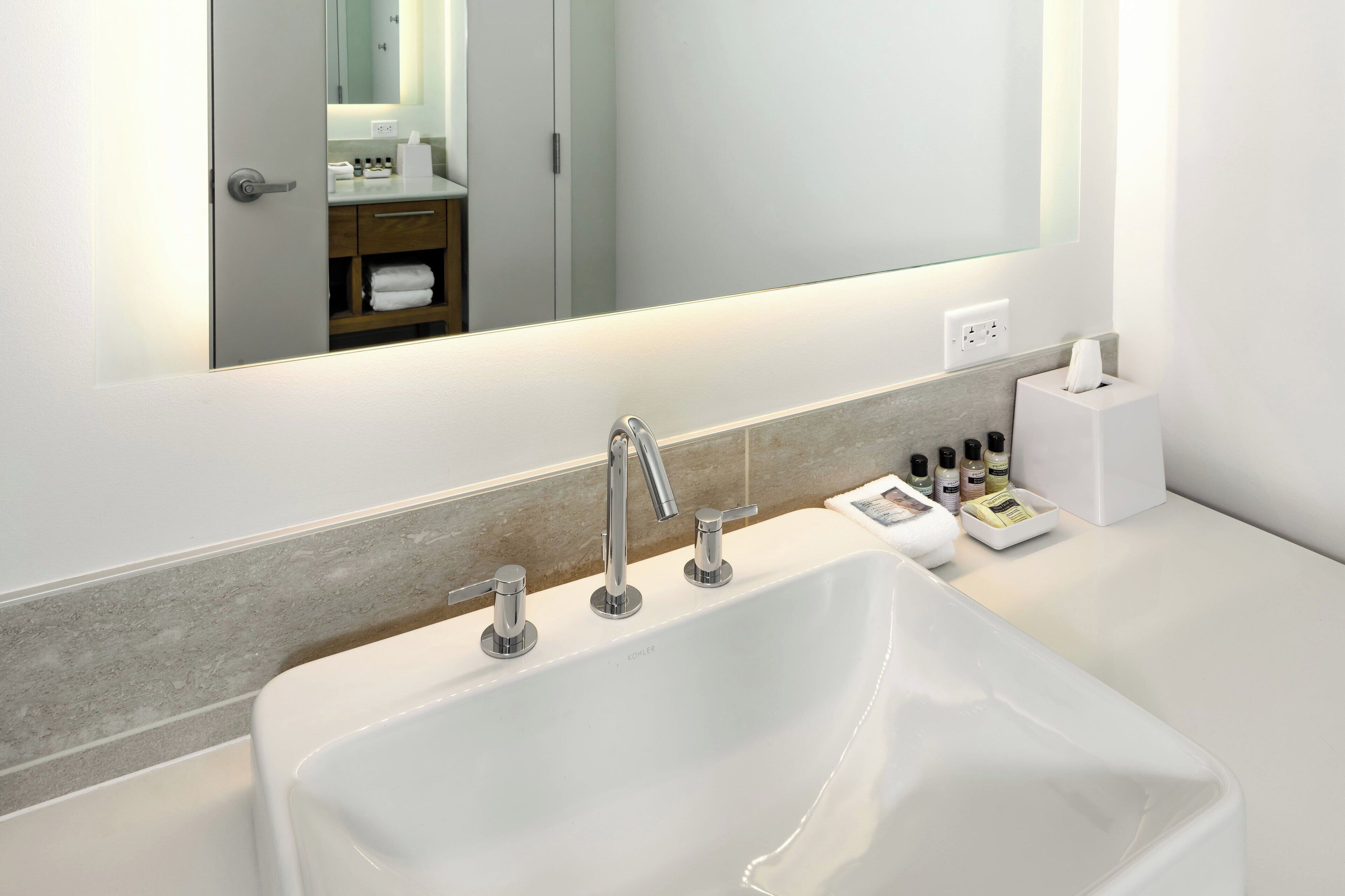 shower, rainfall showerhead, hair dryer, towels