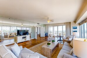 TV, DVD player, stereo