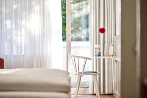 Hypo-allergenic bedding, desk, laptop workspace, soundproofing