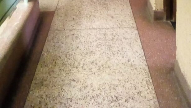 A long, narrow corridor with a tiled floor and a staircase on the left. - Loika Guest Lodge - Nakuru (Nakuru)