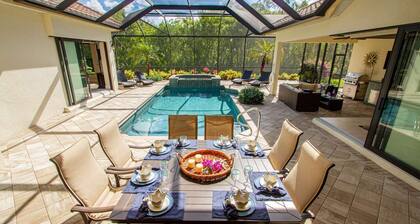 Briarwood: Home w/two primary suites-saltwater pool/spa & outdoor kitchen & entertaining area w/TV