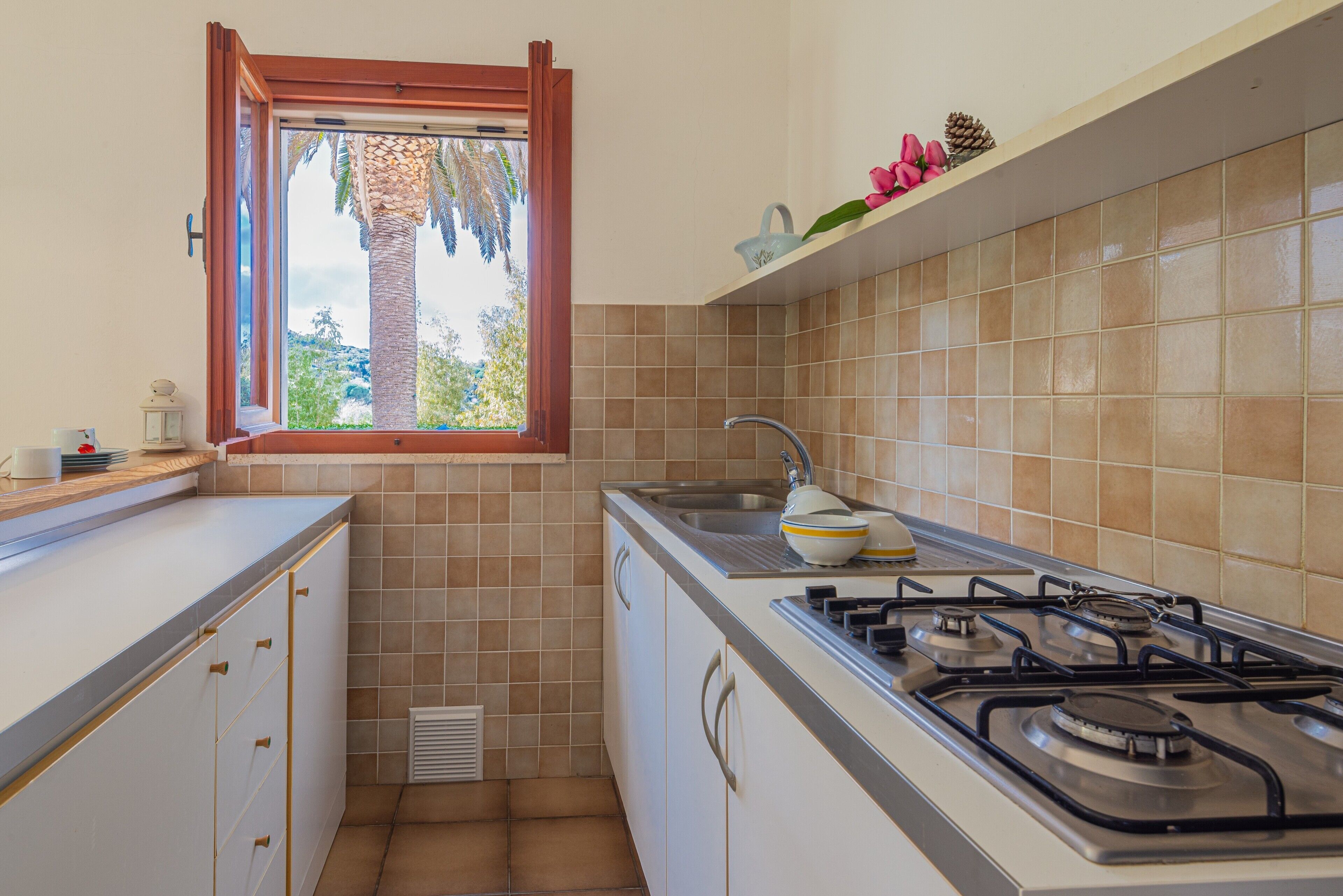 Fridge, stovetop, cookware/dishes/utensils