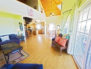 Smart TV, fireplace, DVD player, books