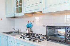 Fridge, oven, stovetop, electric kettle