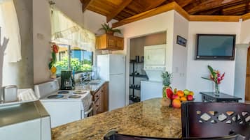 Coffee/tea maker, full-size fridge, microwave, oven