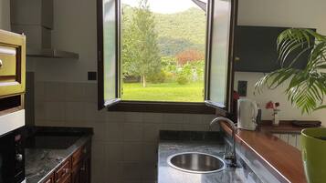 Frigorífico, microondas, horno y placa de cocina