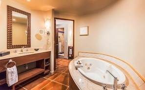 Bathtub, hair dryer, towels, soap