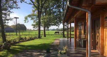 Luxuriöse Holzvilla Dirk im Waldgebiet mit herrlichem Ausblick auf die Felder