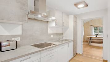 Kühlschrank, Mikrowelle, Herdplatte, Geschirrspüler