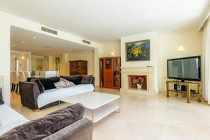 TV, fireplace