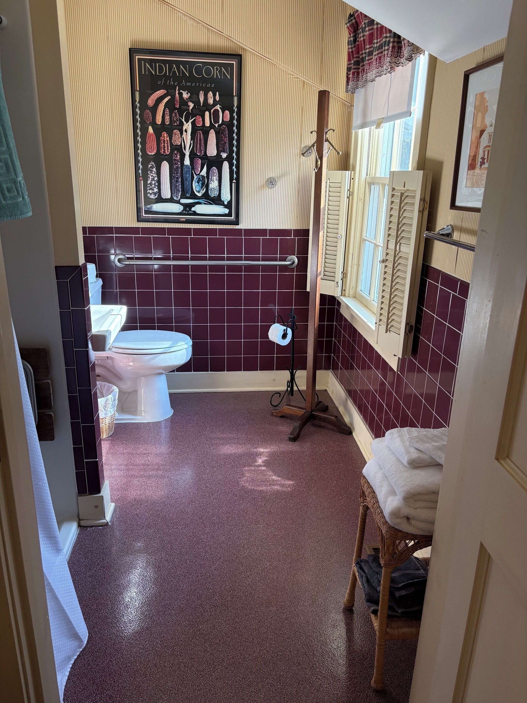 A bathroom with a toilet, bidet, and a towel rack.