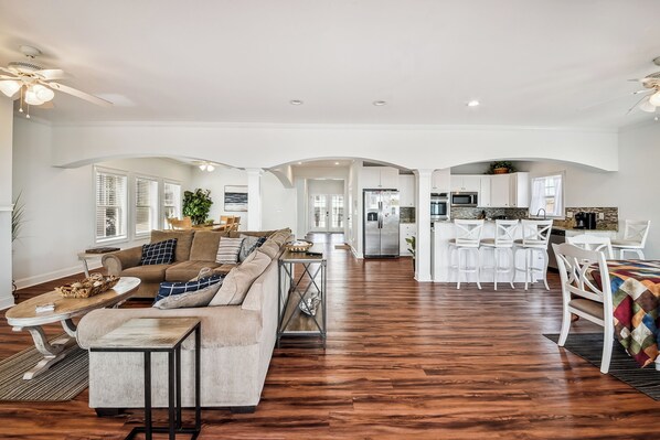 TV, fireplace, foosball