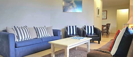 TV, DVD player, foosball, books