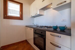 Fridge, oven, stovetop, cookware/dishes/utensils