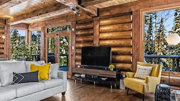 Smart TV, chimenea y oficina