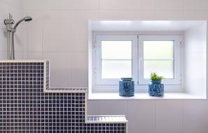 Secadora de cabello, toallas, jabón, papel de baño