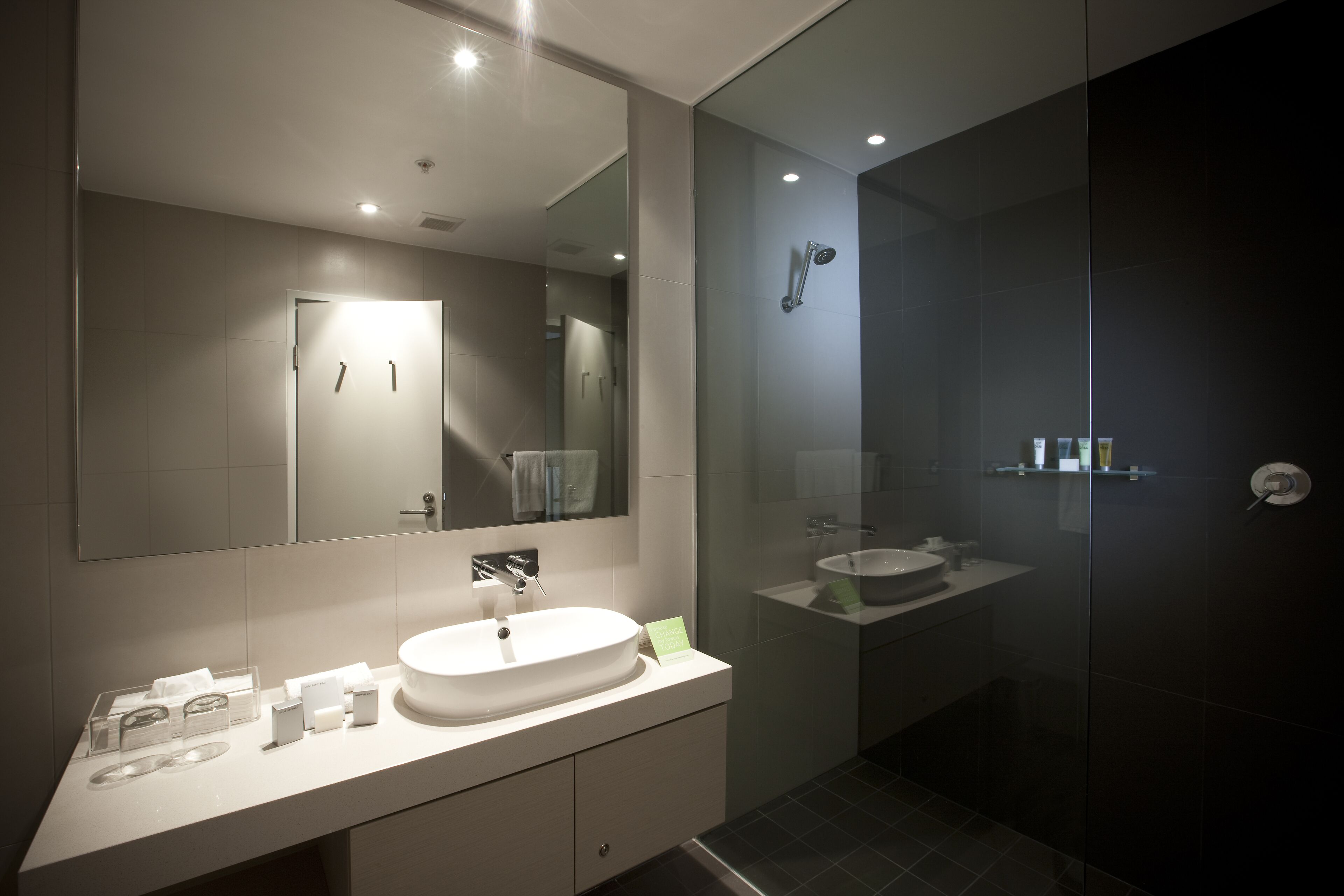 shower, eco-friendly toiletries, hair dryer, bathrobes