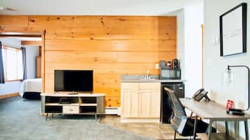 Luxury Suite, 1 Queen Bed, Fireplace, Lake View | Private kitchen | Fridge, microwave, coffee/tea maker, electric kettle
